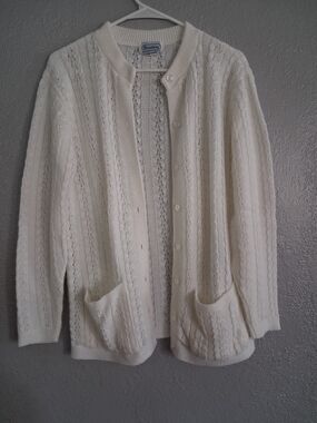 Brunny Vintage U.S.A. Cream Button-Front Cable Knit Cardigan Sweater M